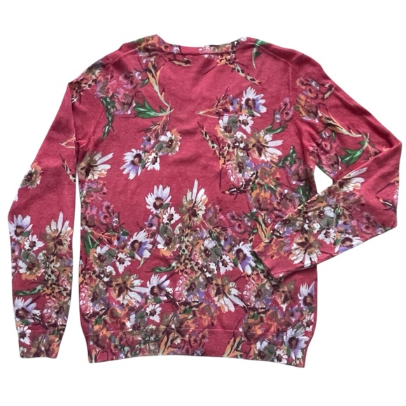 TALBOTS red orange Floral Button-Up long sleeve Cardigan cotton wool blend Sz: S - Picture 8 of 11